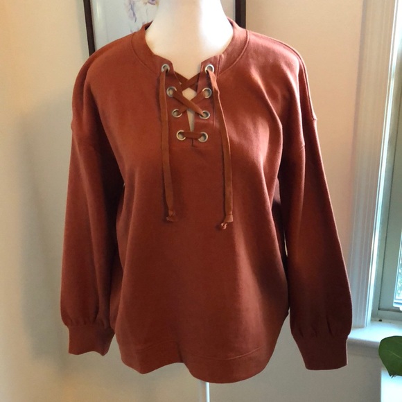 NWT Madewell front lace sweat shirt in rust - Picture 1 of 7